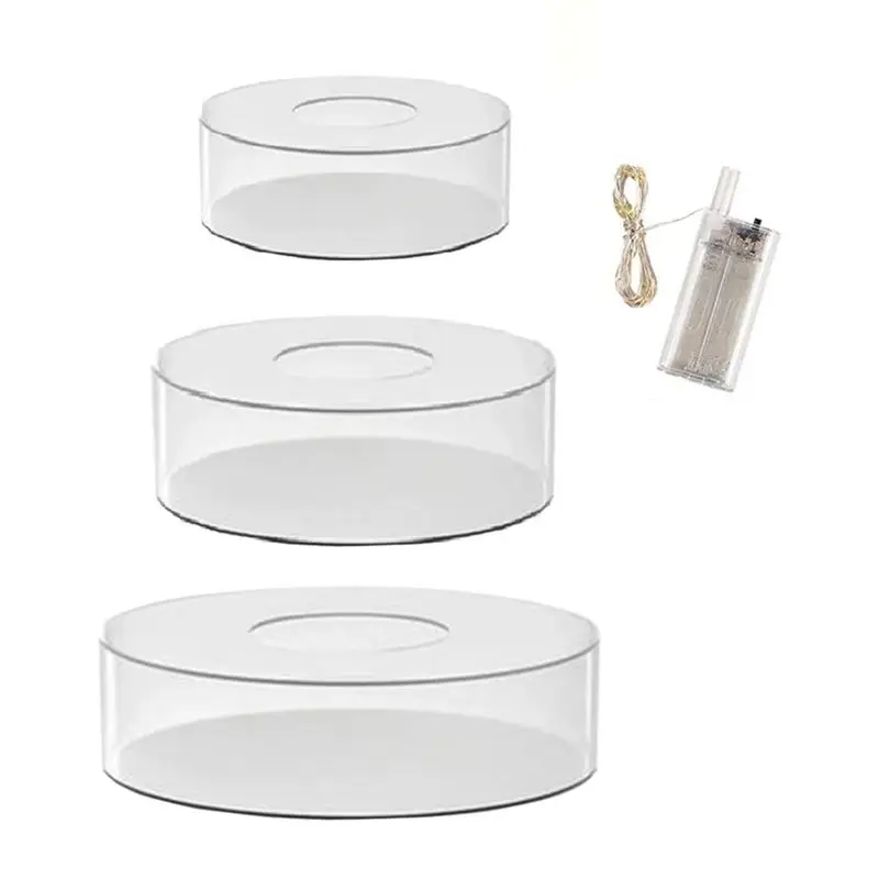 ABSE-LED Lights 3 Tier Acrylic Cake Stand 3Pcs Clear Fillable 6