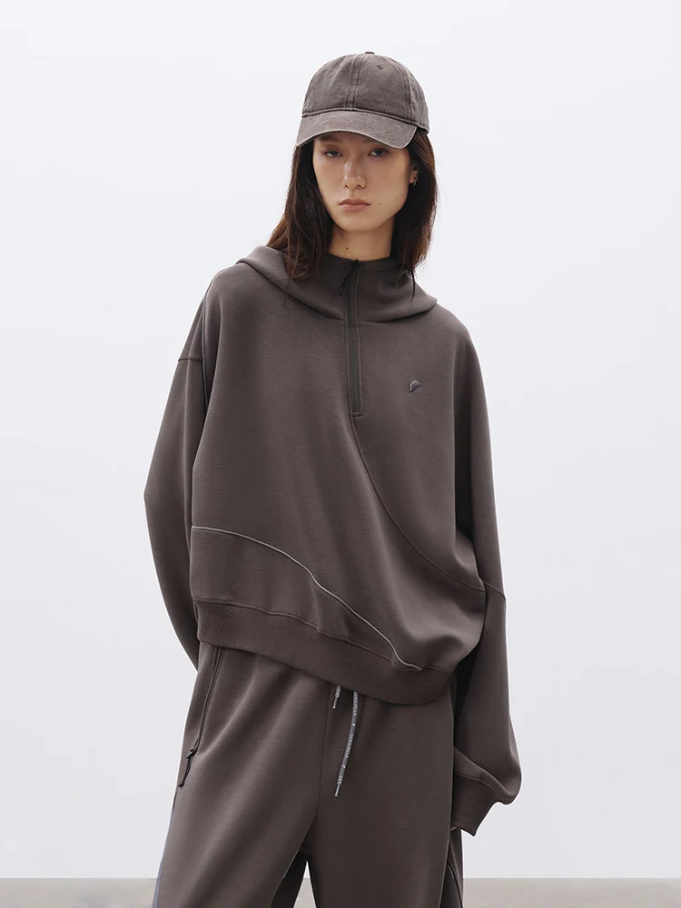 

Женская спортивная повседневная толстовка свободного кроя Весна 2026 с асимметричным разрезом и дуговидным дизайном, из смесового хлопка и полиэстера, длинный рукав