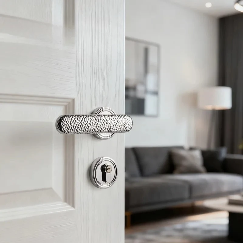 for  French Light Luxury Silver Door Lock Indoor Bedroom Magnetic Silent Wooden Door Handle Lock