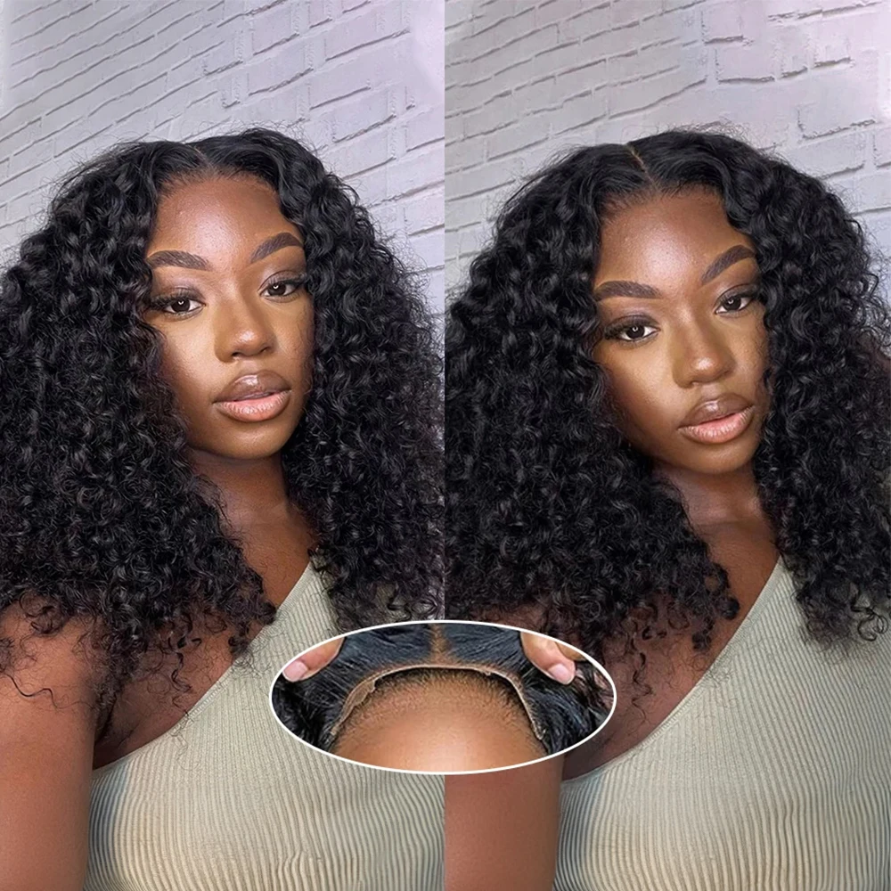 CEXXY Glueless Wigs Deep Wave 13x4 Short Bob Lace Frontal Wig Human Hair HD Transparent 200% Kinky Curly Frontal Wig For Women