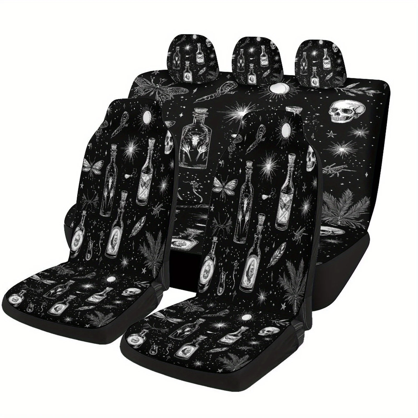 Mystical Bottles And Symbols Designed Car Seat Covers Set For Most Cars, Fashion Decorative Car Seat Protector Covers Full Set,