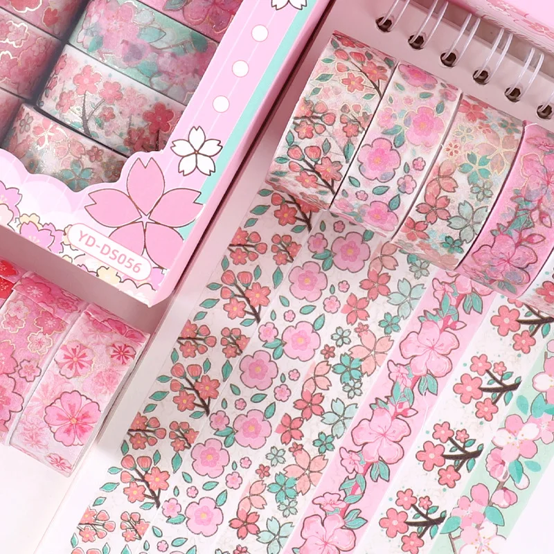 

12pcs Light Pink Floral Gold Foil Washi Tape Set Scrapbook DIY Decorative Paper Tape Stickers