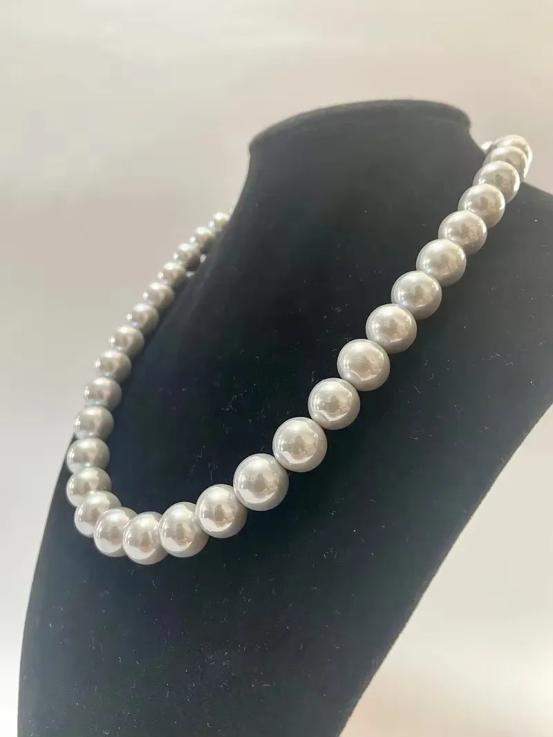 

The New Gray 11-12mm Round Pearl Necklace Is Elegant and Intellectual,With Bright Luster Quality Sterling Silver 925