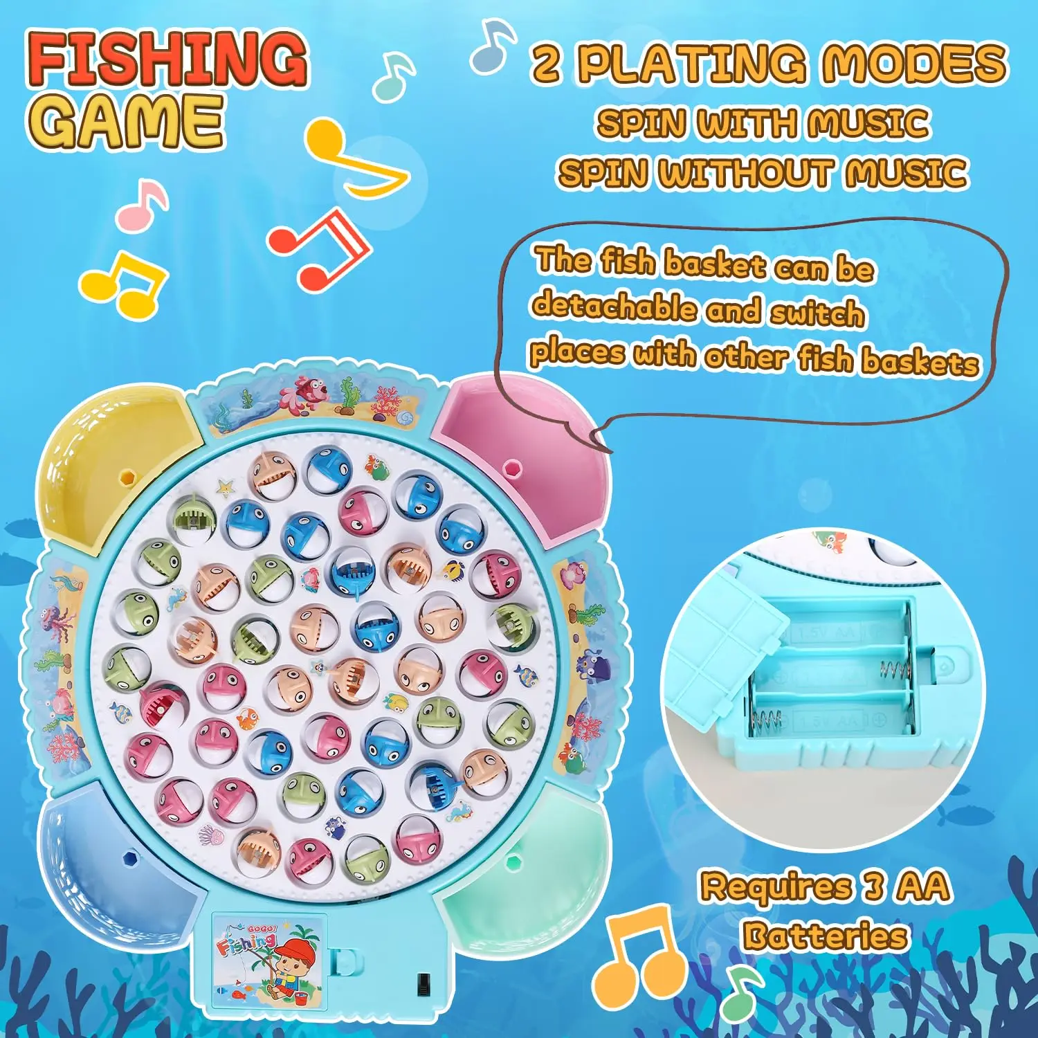 Magnetic Fishing Game Toys, Rotating Board Game with Music, for Kids Party Game Toys Birthday & Christmas Gift