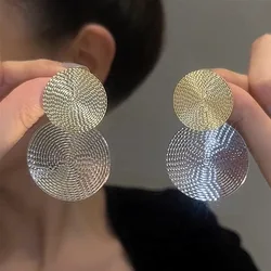 Gold and silver color matching disc earrings S925 silver needle light luxury exaggerated earrings