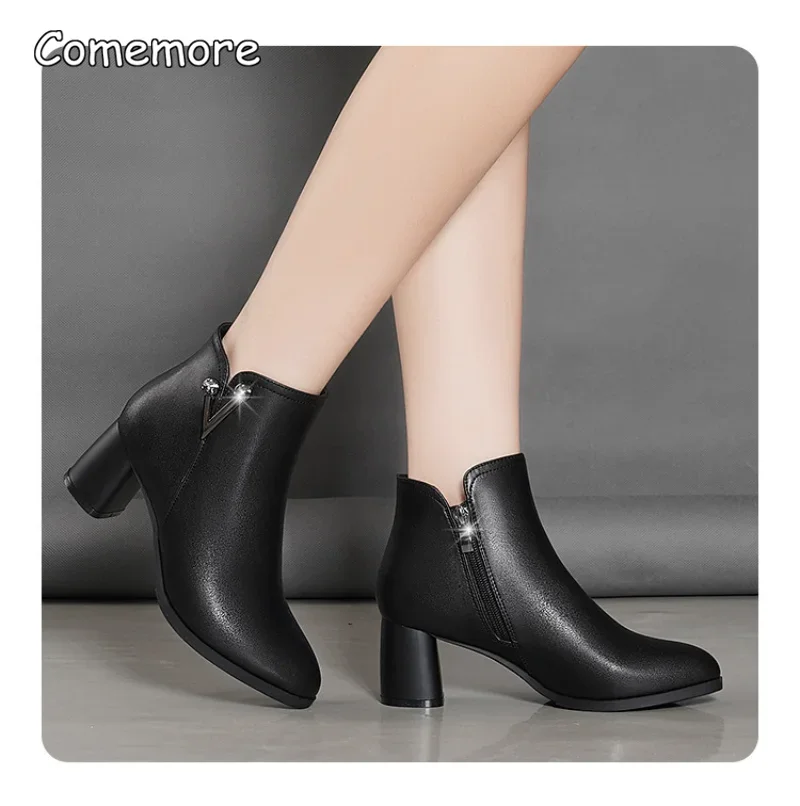 Comemore 2022 New Winter Fashion Women Wedges Ankle Boots Increasing Height Shoes 7cm High Heels Booties Rhinestone Botas Mujer