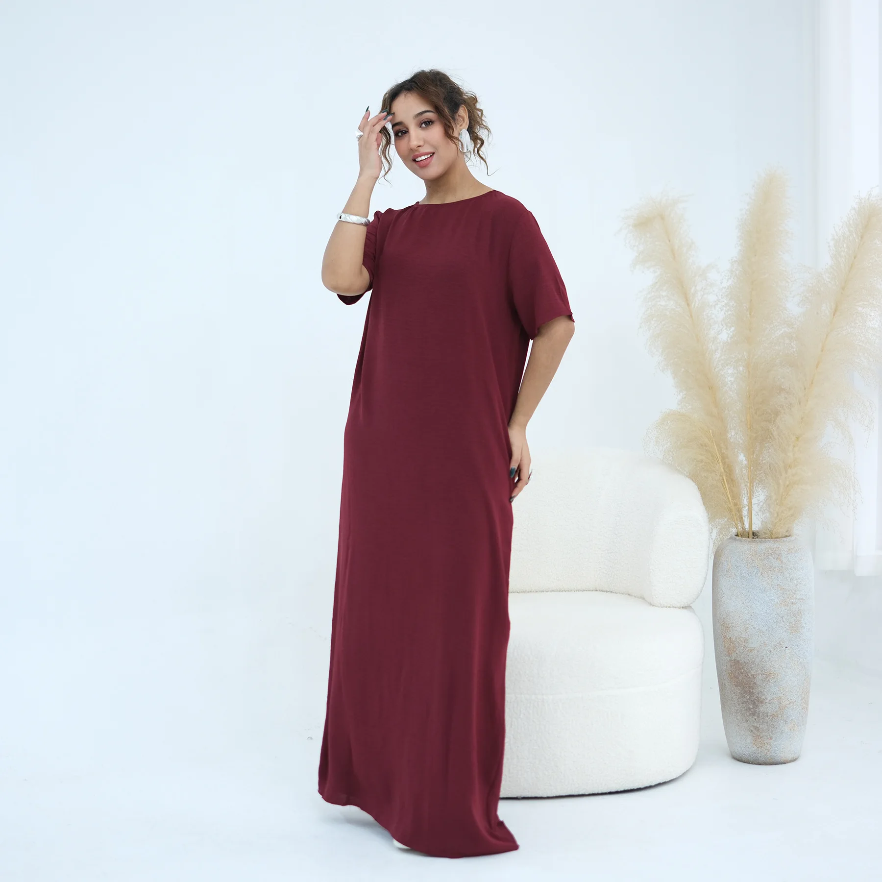 Arabische Frauen Muslim Abaya Innenkleid Kurzarm Lang Unter Abaya Kaftan Jalabiya für Ramadan Eid Dubai Türkei Islamische Kleidung