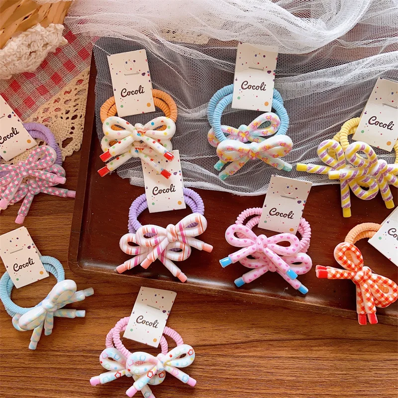 Hair Ties Resin Bow Cream Candy Colors Basic Print Korean Style for Girls Women Daily School Cute Durable Lightweight Premium