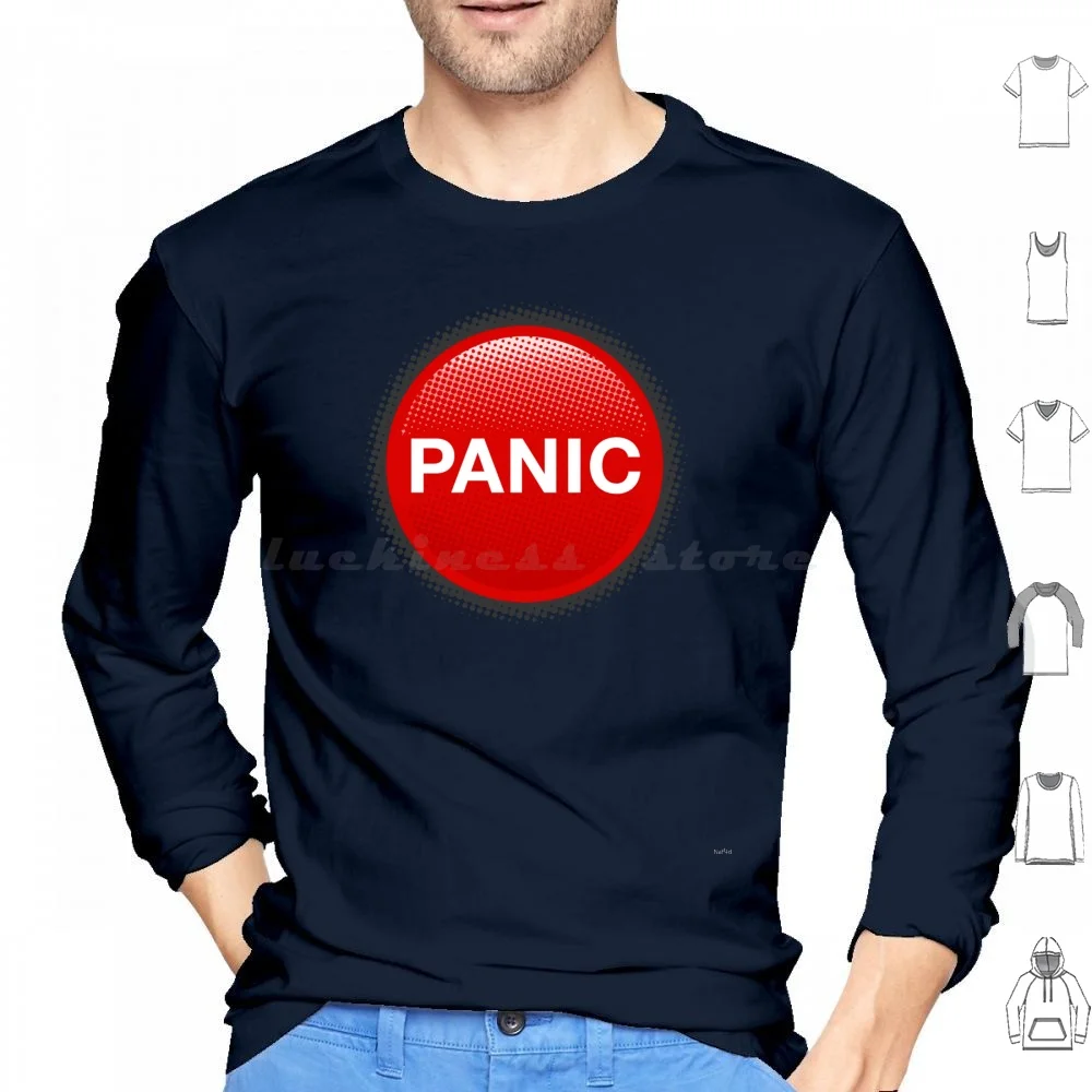 Panic Button Hoodies Long Sleeve Chill Chillout Grey Half Tone Halftone Panic Red Vector