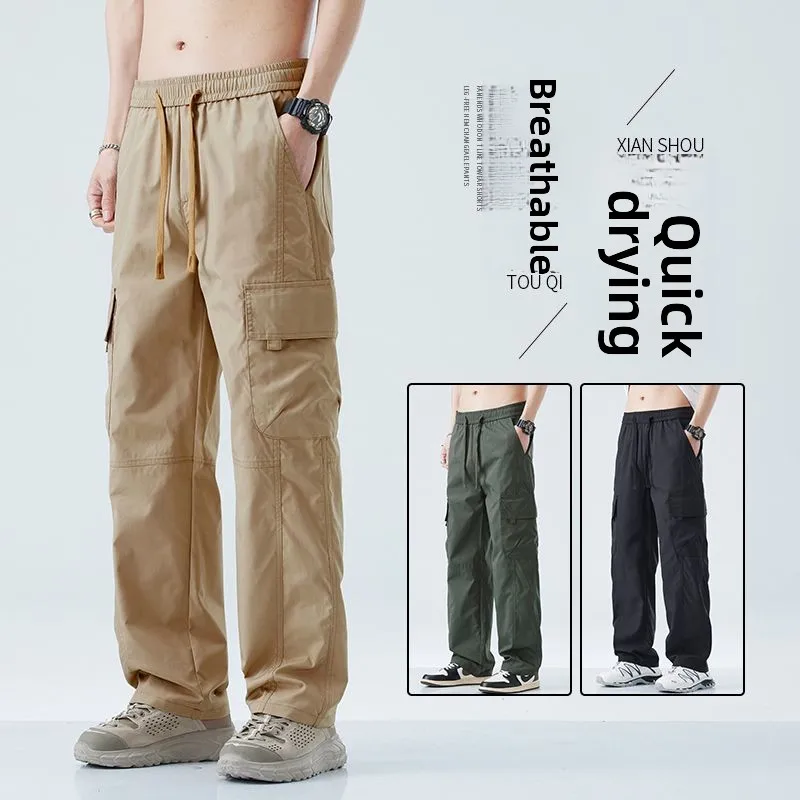 Ropa informal japonesa, pantalones Cargo holgados finos de secado rápido, ropa para hombre, pantalones informales Harajuku para exteriores, pantalones holgados coreanos a la moda