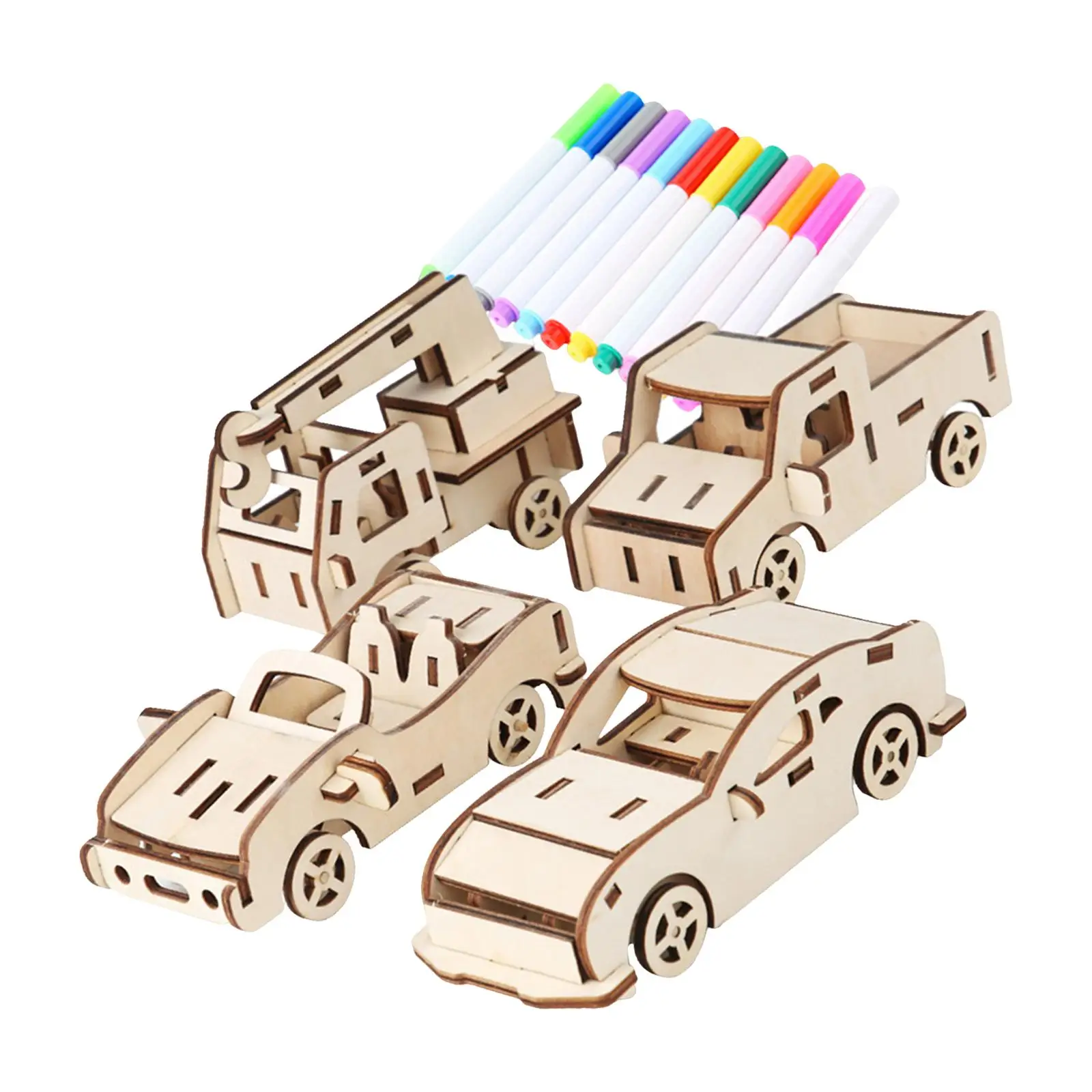 3D Wooden Puzzles Wooden DIY Toys Car Model DIY Kit Unique 4 Set for Festival Adults