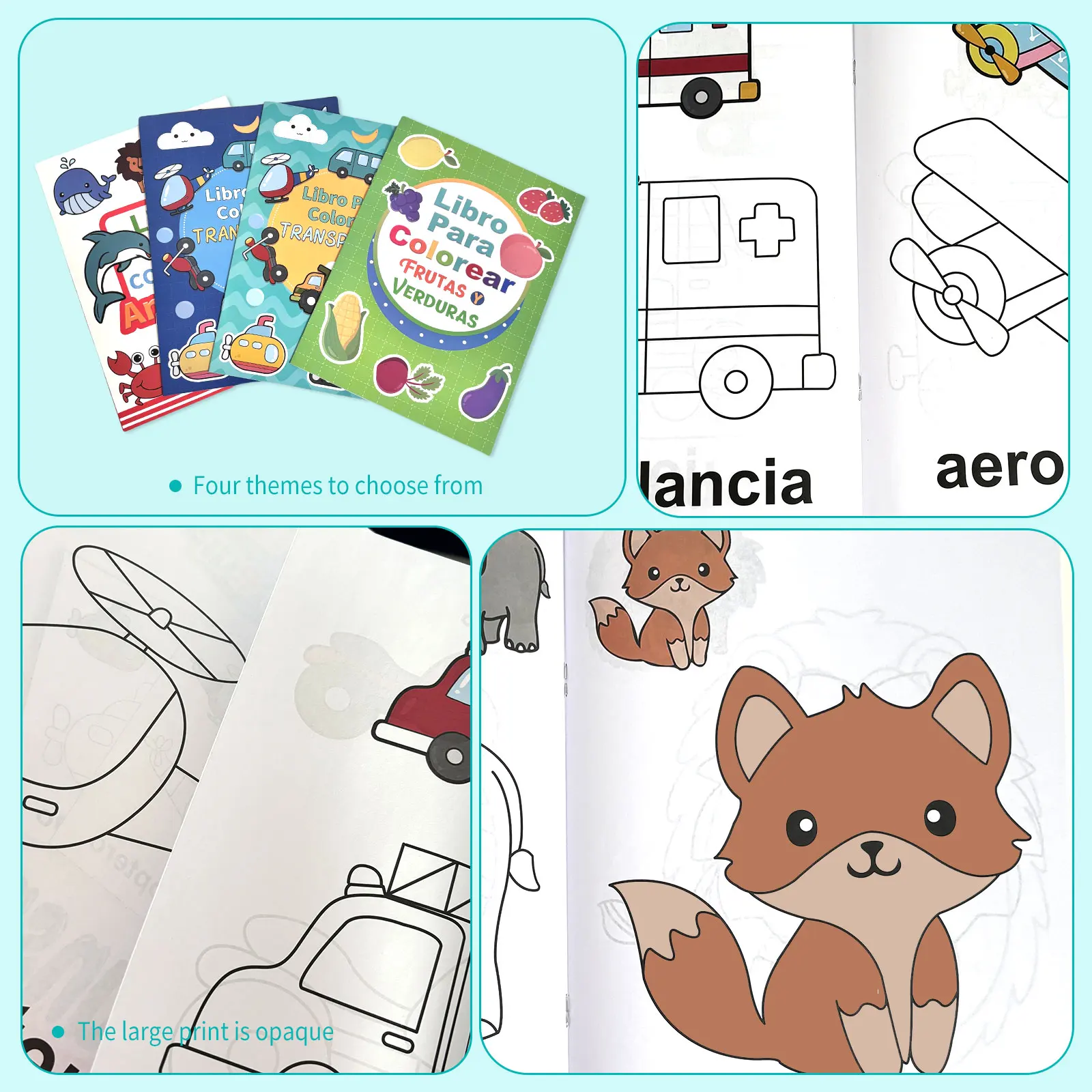 Spanish Children's Colouring Book 4-8 Years Animals Fruits Transportation Enhance Creativity and Imagination Drawing Gifts