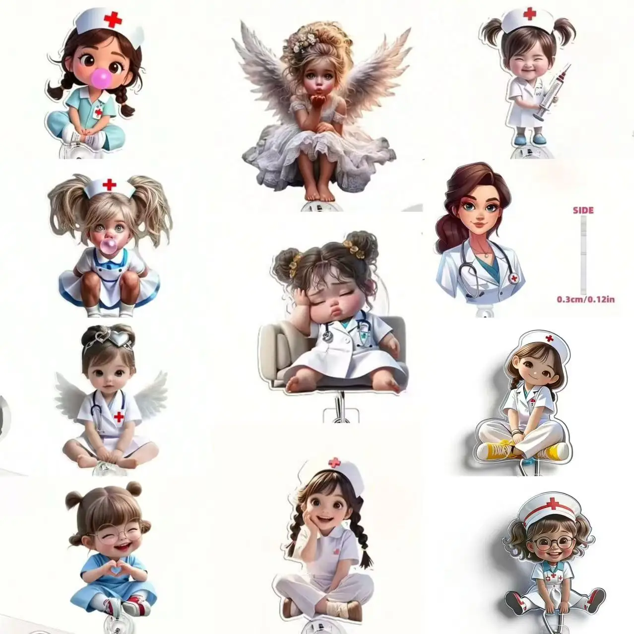 

[2d плоский] 1 шт. милый выдвижной держатель для бейджа с тематикой медсестры и зажимом для удостоверения личности - акриловая катушка с именем медицинского персонала для врачей, RN, LPN