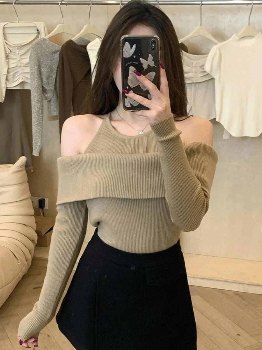 

Trendy Long Sve Knitted Sweater Women's Ne Hanging Sle Student Top Early Autumn 2023 New Korean Version Faionable