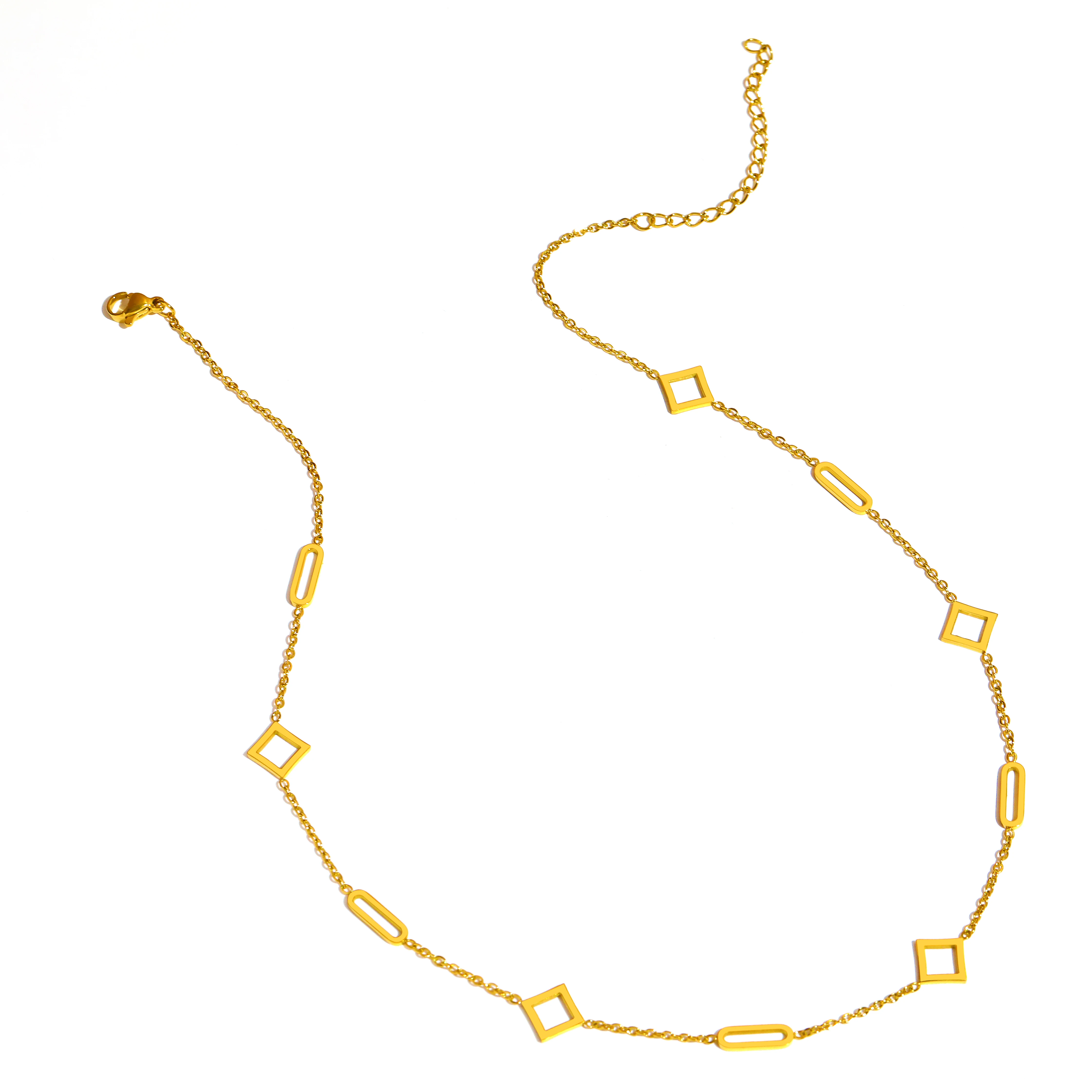 Stainless Steel Necklaces Minimalist Geometric Hollow Square Paper Clip Design Korean Fashion Necklace For Women Jewelry Gifts