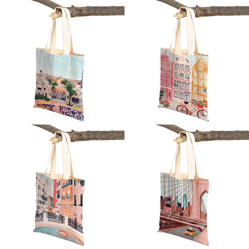 Fashion City Map London Paris Shopper Bags Tote Lady Handbag doppia stampa riutilizzabile pieghevole Casual Canvas Women Shopping Bag