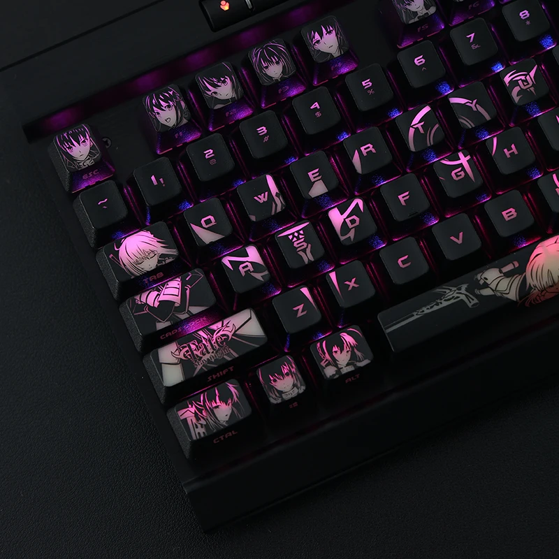 1 Set Fate/stay Night Saber Anime Backlit Keycaps PC Coating For Logitech G610 Razer BlackWidow Huntsman Corsair K70 Key Caps