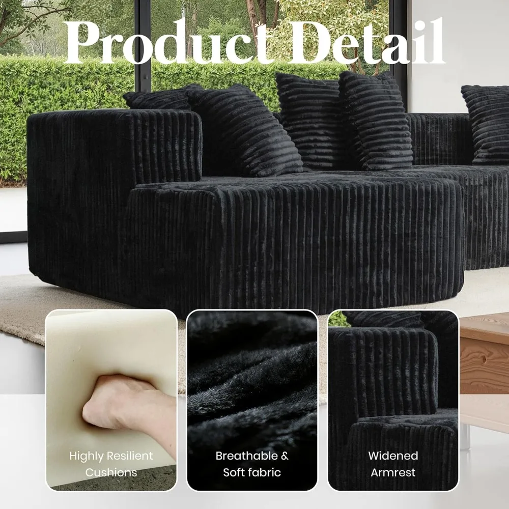 أرائك مقطعية على شكل حرف U مقاس 130 بوصة لغرفة المعيشة، أريكة سحابة بدون عظم مع كرسيين مع مجموعة مرنة 4 في 1 #4