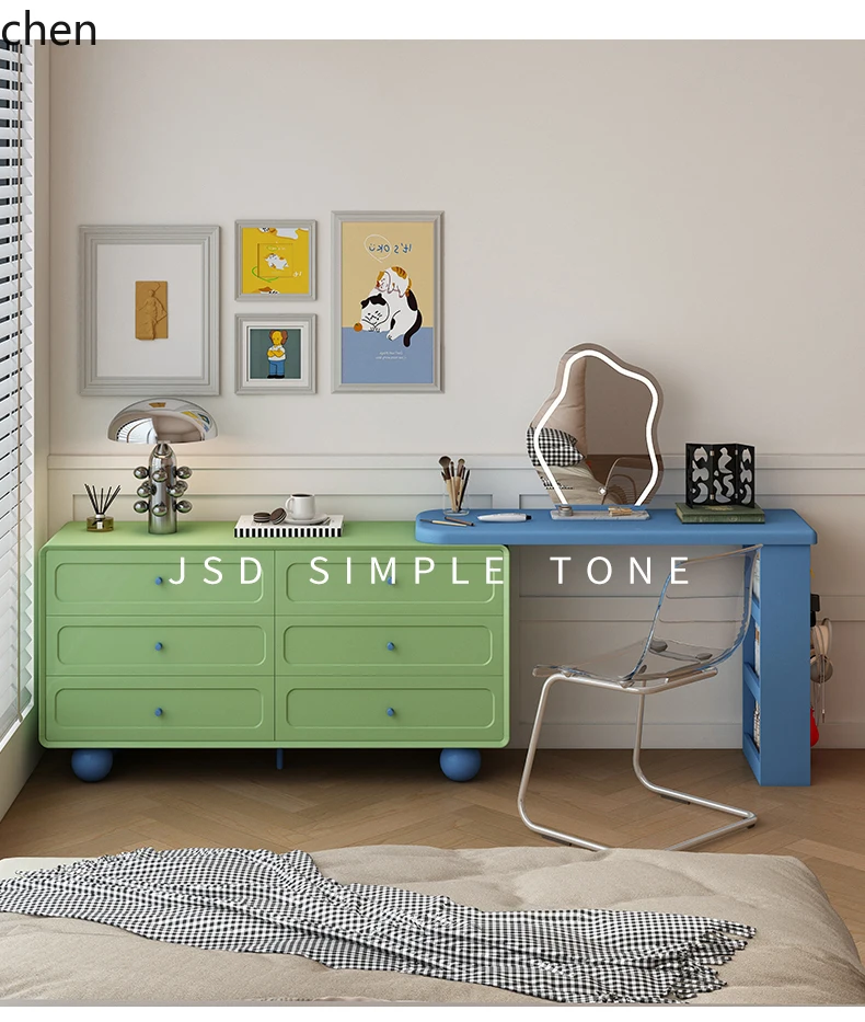 

HTT cream wind, bedside chest, dresser, integrated bedroom telescopic desktop light luxury dressing table
