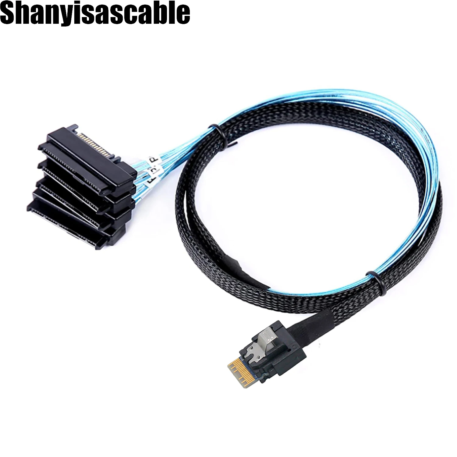 

1.0M Slimline SAS 4.0 38pin SFF-8654 4i to (4X) 29pin SFF-8482 connectors with SAS 15pin Power Port 12GB/S Cable