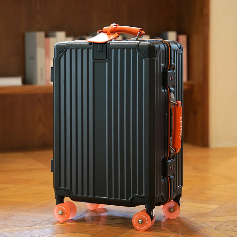 Color Blocking Design  Suitcase with Cup Holder and Skating Wheel Orange Cabin Baggage