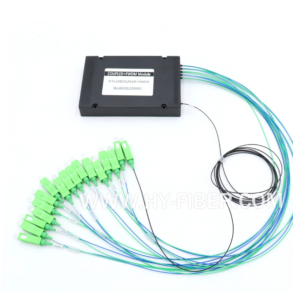 مقسم بصري من الألياف عالي الطاقة، 1 × 8، نافذة واحدة 1550، كابل 0.9 مم، SC/APC مع FWDM بدون FWDM #6