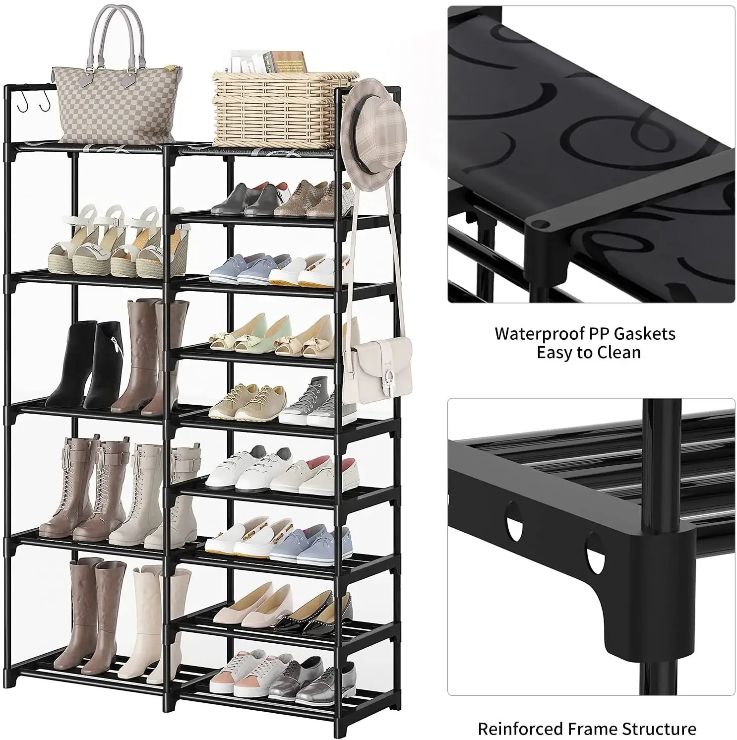 Shoe Rack Wrought Iron Simple Shoe Cabinet Dustproof Coat Rack Storage Household Multi-layer Space-saving Storage Rack - Image 3