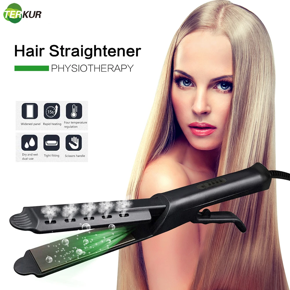 60W Super Thin Negative Ion Hair Straightener For Travel PTC Heating Professional Large Ceramic 2 in 1 Flat Irons Four-gears Adj