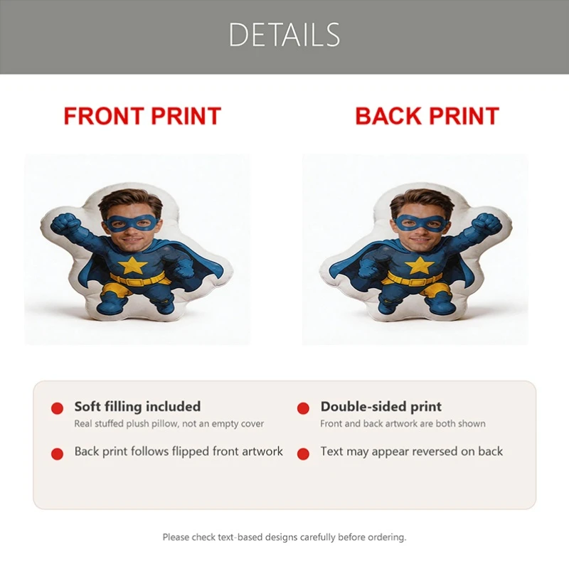 Custom Face Superhero Shaped Pillow, Personalized Photo Blue Suit Hero Decorative Cushion, Unique Home Decor Accent for Sofa & B