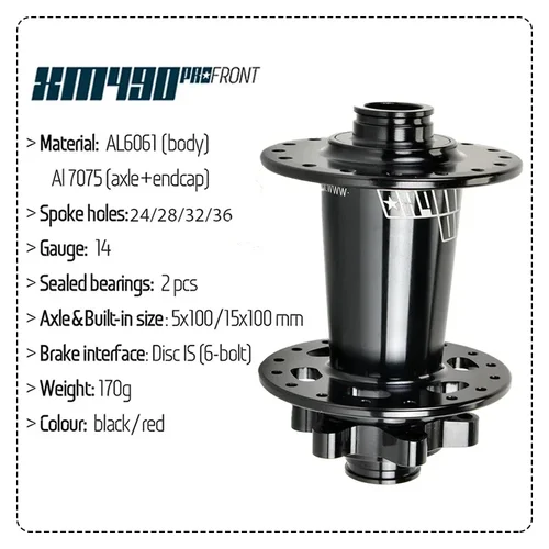 Imagen 2 del producto Koozer-bujes delanteros XM490 pro para bicicleta de montaña, cubo k7, 5x100mm, QR, 9x100mm, TA, 15x100mm, eje pasante, 24, 28, 32, 36 agujeros, 2 rodamientos