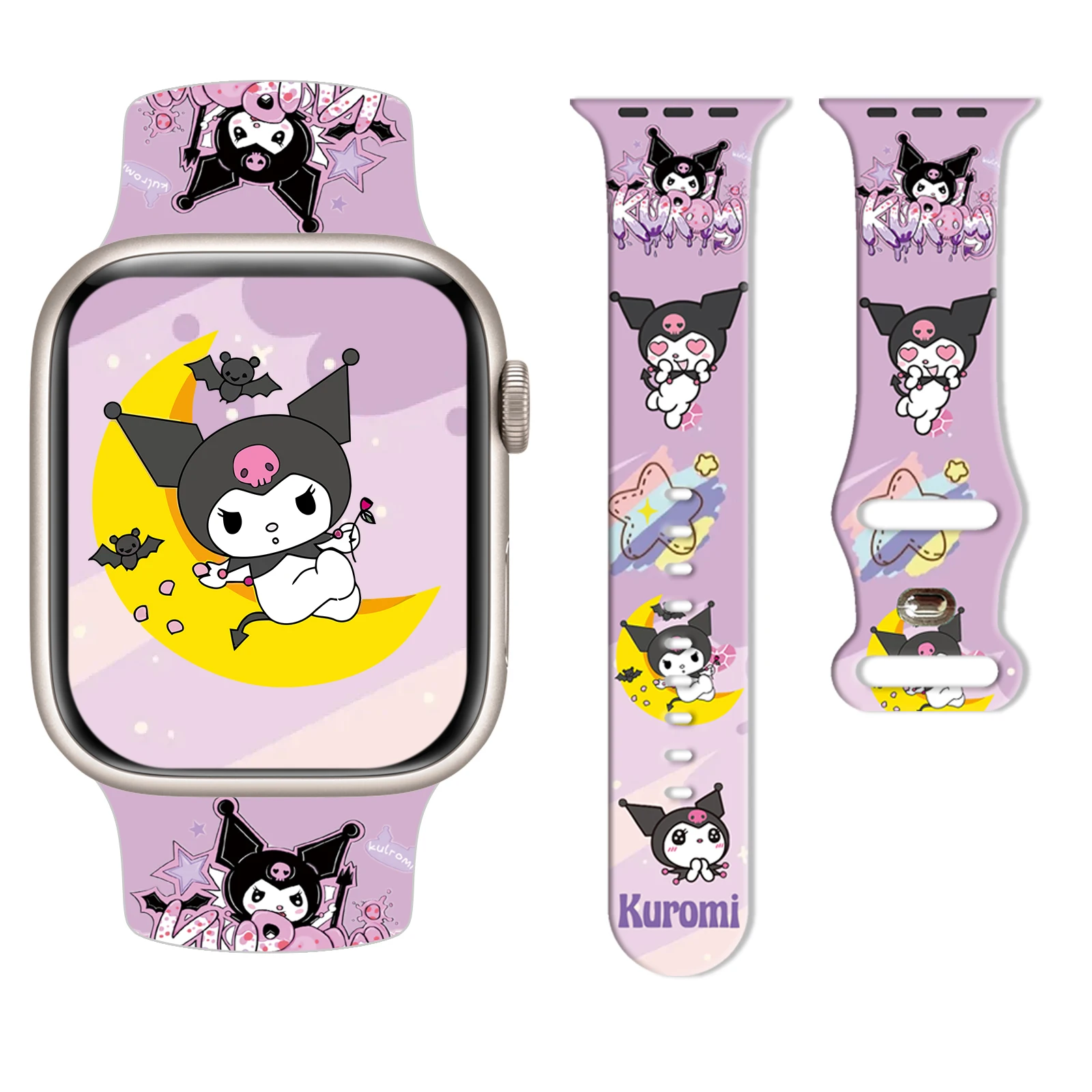 

Sanrio kulomi hello kitty printed watch strap for Apple Watch 11 10 9 8 Silicone Band Replaceable Bracelet for iWatch 45mm 44mm