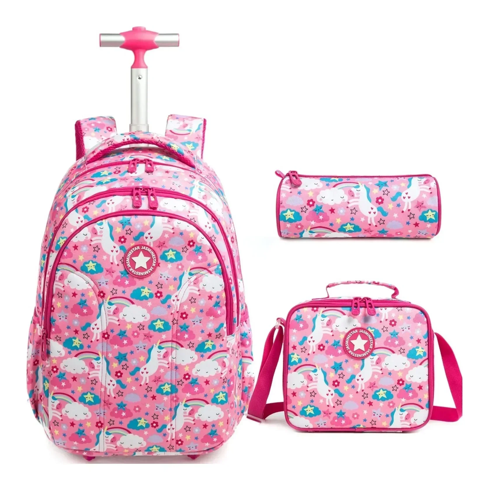 

School Backpacks for Girs Wheeled Bag Set for Boys Roller Bag Rolling Luggage School Trolley Backpack with Lunch Bag Insulated