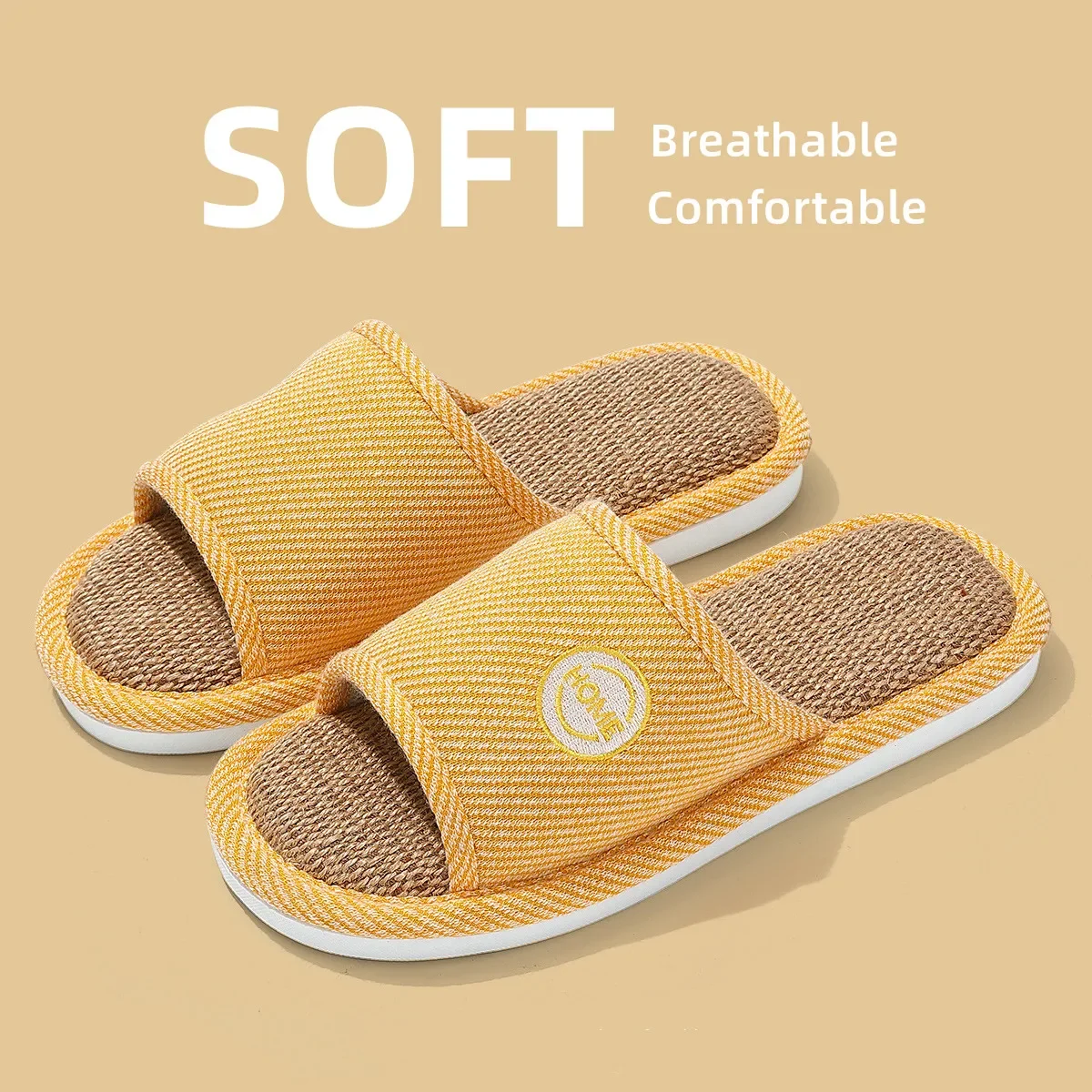 รองเท้าแตะผ้าลินินBreathableผู้หญิงผู้ชายสไลด์คู่ห้องนอนAnti-Slipรองเท้าในร่มSoft Soleรองเท้าแตะรองเท้าComfort Flats