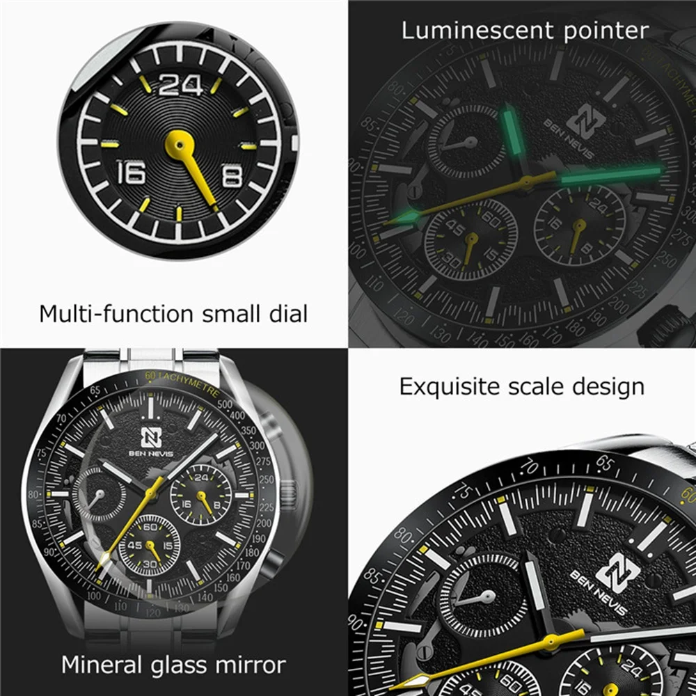 Relógio de luxo masculino pulseira de couro relógio de pulso instalar movimento de quartzo 3ATM mergulho relógio de pulso masculino