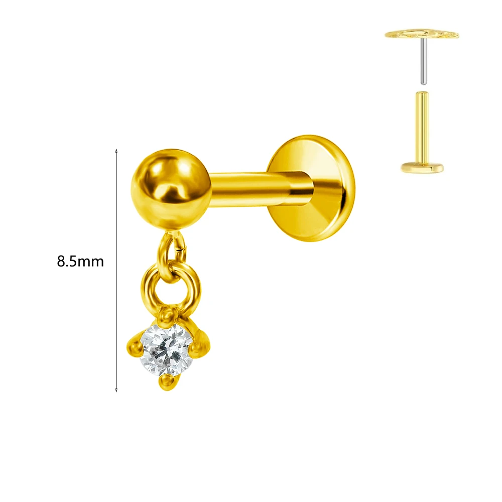 G23 Titanium Water Drop CZ Labret Piercing Earring Stud