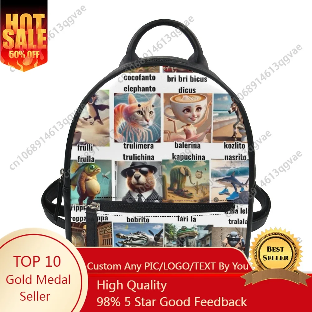 Abstract Italian Brainrot AI Custom Backpack Purse Women Carter Schoolbags Double Shoulder Bag Mini Daypack Leather Travel Bag