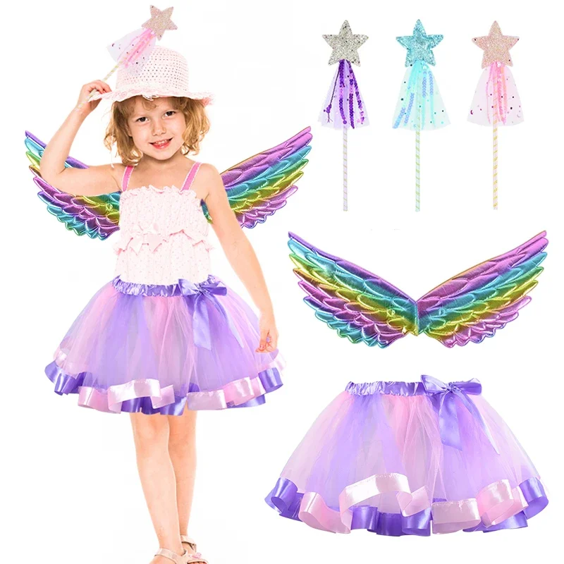 

Rainbow Angel Wings Unicorn Hairband Fairy Wand Fluffy Skirt Costume Cosplay Photo Prop Unicorn Theme Birthday Baby Shower Decor