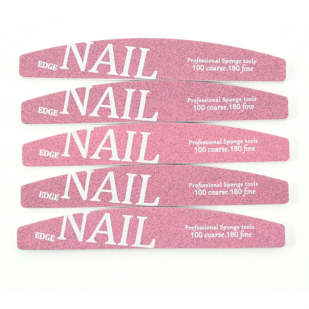 

10Pcs New 100 /180 Thick Pink Nail File Half Moon Nail Files Double Side Sanding Block Grinding Toenail File For Manicure