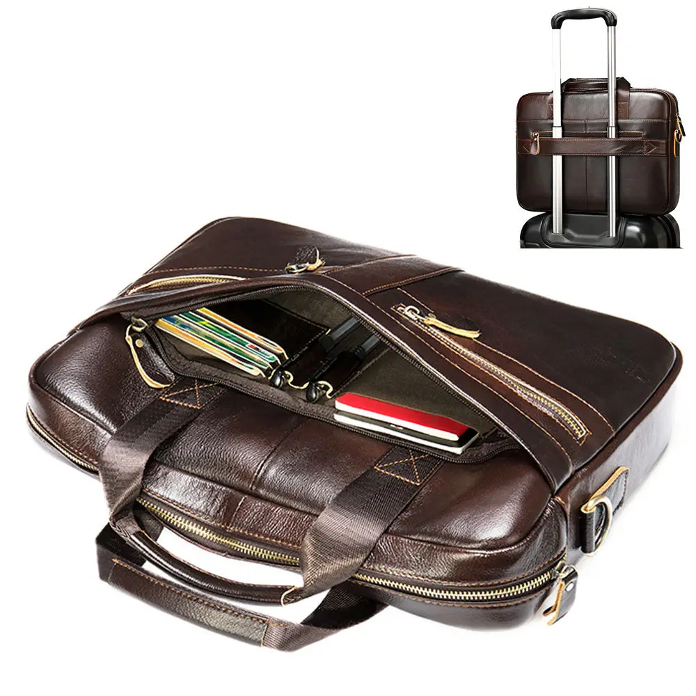 Bolso para hombre, maletín de cuero genuino para portátil 14, bolso de mensajero para hombre, portafolio de negocios para documentos A4,