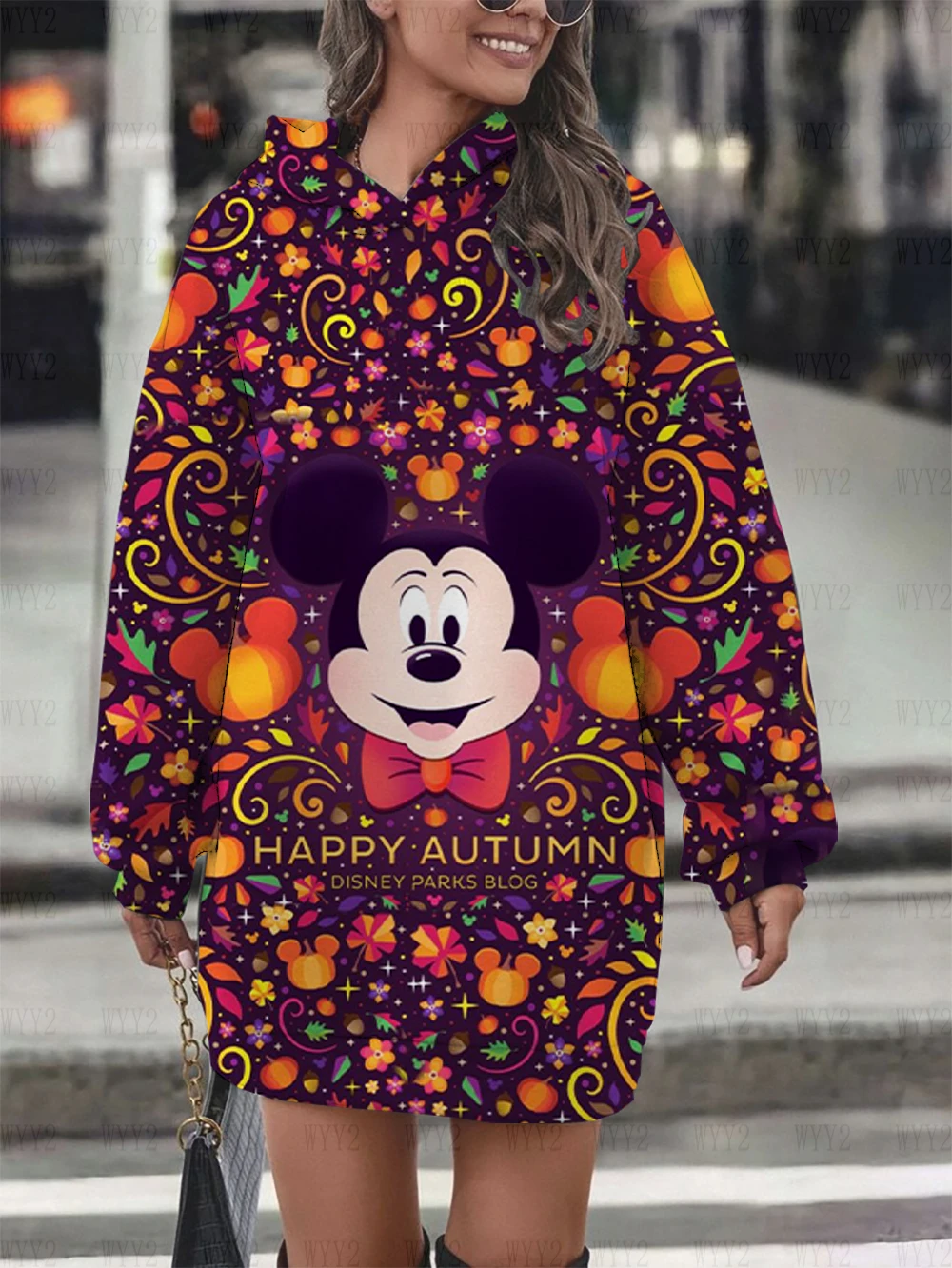 New Women\'s Christmas Series Hoodie Dress Disney Mickey Minnie Print Casual Autumn and Winter Fashionable Comfortable Sweatshirt