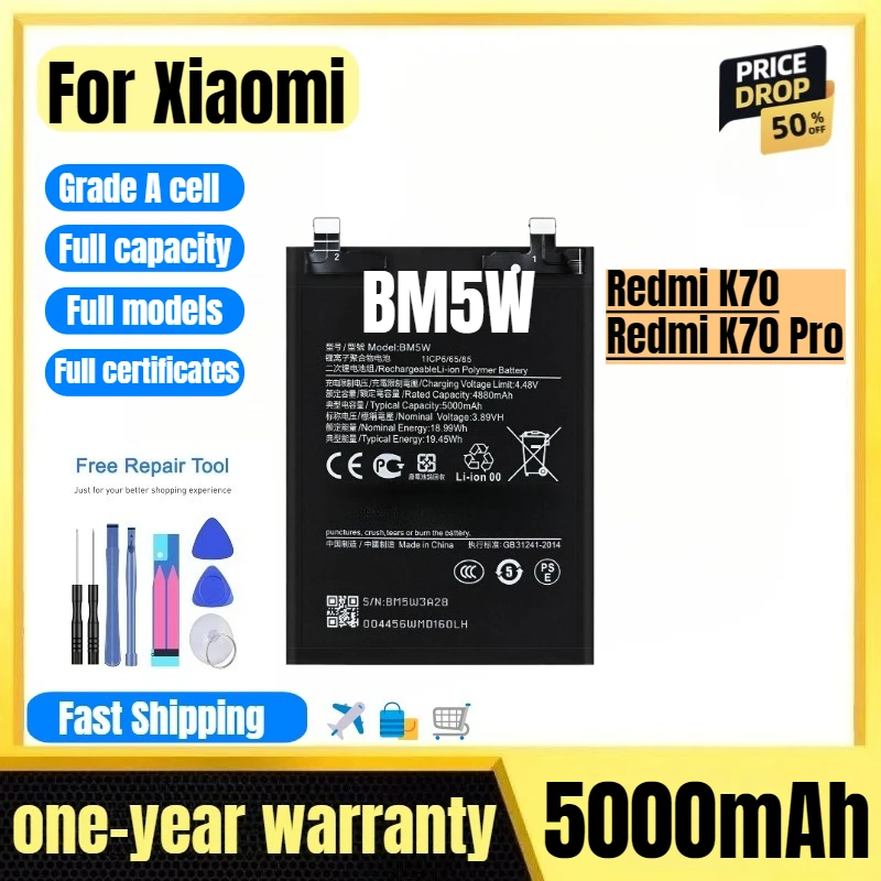 

BM5W for Xiaomi Redmi K70/Redmi K70 Pro Phone Battery High Quality High Capacity Replacement Bateria Grade A Cell with Tools