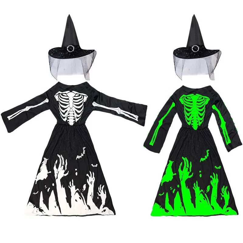 Halloween Scream Costumes For Kids Girls Fancy Dress Glow in the dark Trick or treating Carnival Party Clothes