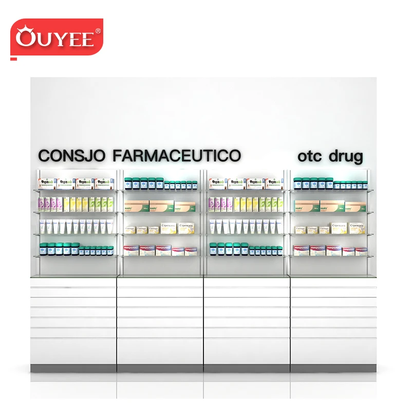 Customized-Mdf Medicine Display Shelf Gondola Pharmacy Shelves Pharmacy Shelving Units High Quality Pharmacy Shelving