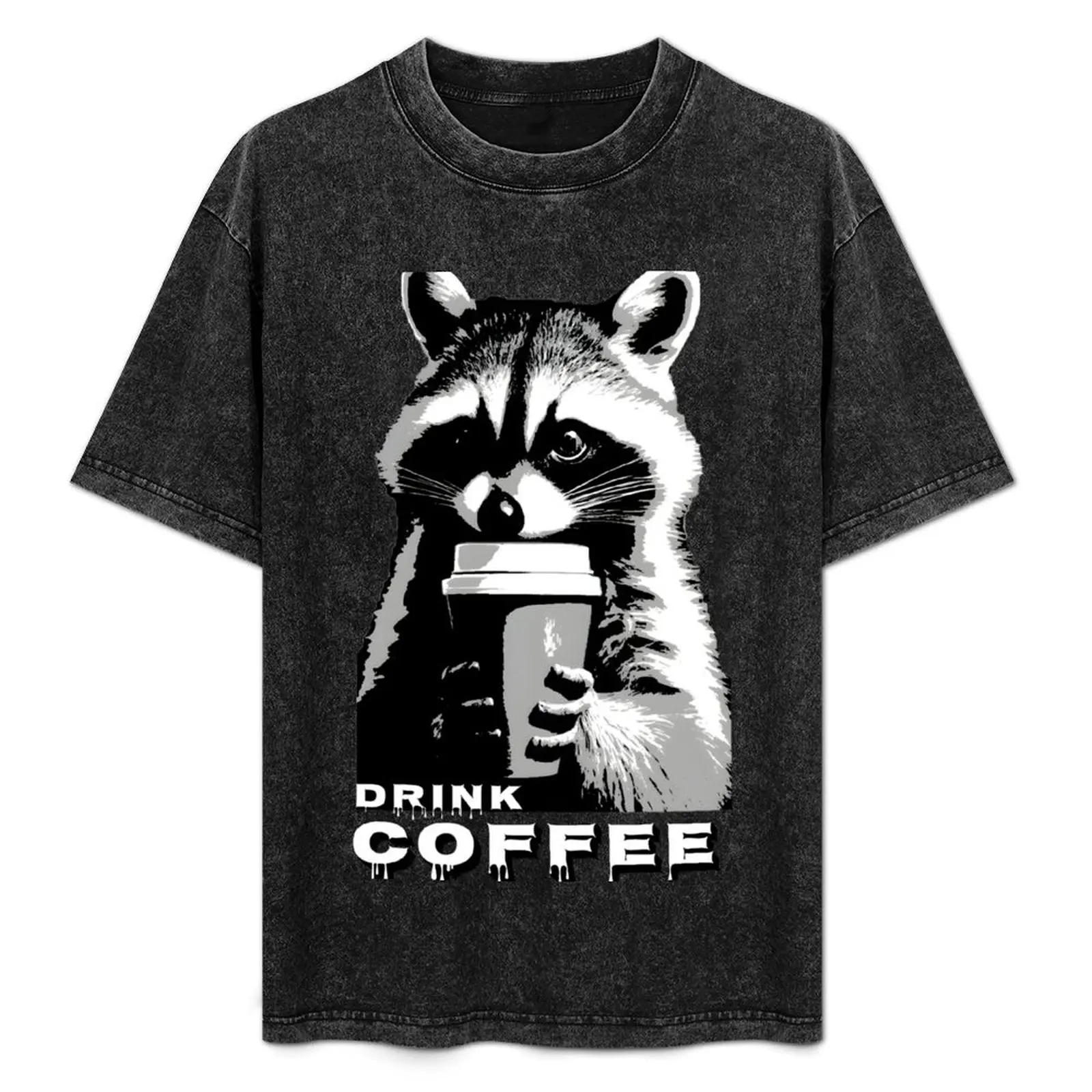 

Raccoon Drink Coffee T-Shirt anime t shirts cute tops customs plus sizes Short sleeve tee men