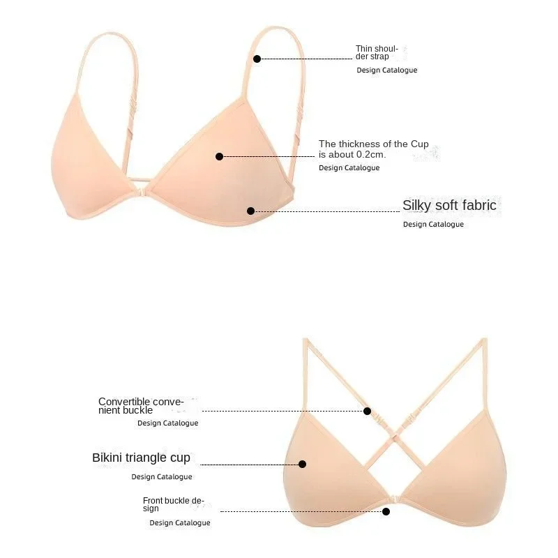 Summer Triangle Cup lingerie beautiful back hang neck thin shoulder strap front buckle bra thin no mark small bra sexy bra