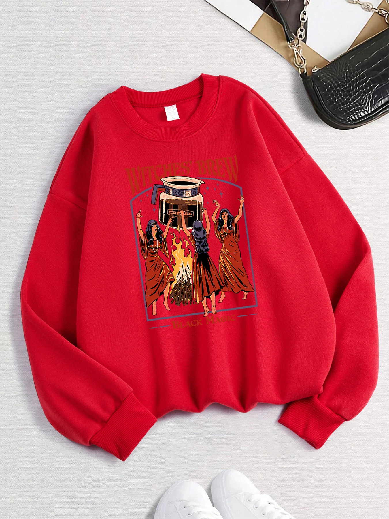 Witces Brew café rétro neige impression sweat à capuche femmes décontracté Vintage sweats automne hiver pulls Y2K col rond Streetwear