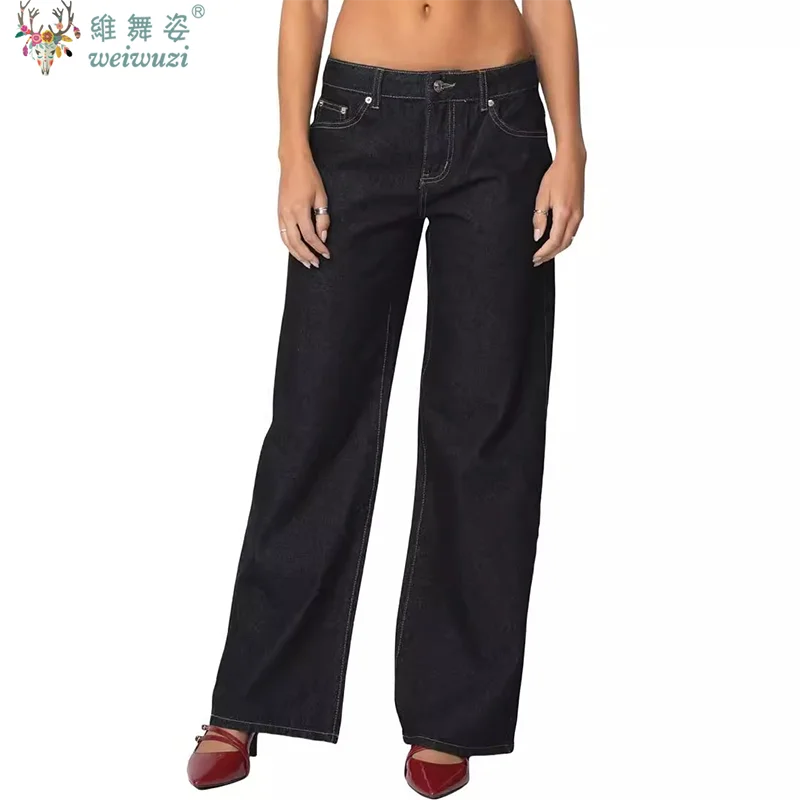 Dames denim broek jeans sexy lage taille wijde pijpen broek met zakken mode casual lange broek 2026 nieuwe Koreaanse streetwear