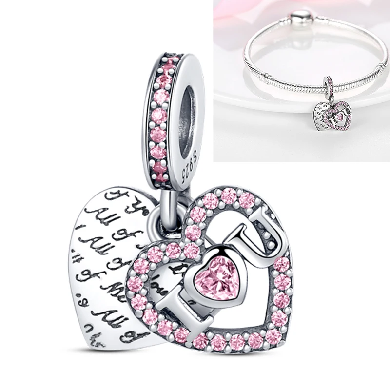 925 Sterling Silber Liebesherz-Charm-Perlen Paar Romantisch Passend für Original-Armband Valentinstag Jahrestag DIY Damenschmuck – Detail 9