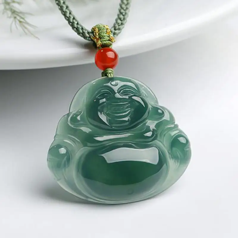 Myanmar Grade A Jadeite Blue Water Jade Buddha Necklace Men Women Fine Jewelry Burma Certified Jade Buddha Pendant Necklaces