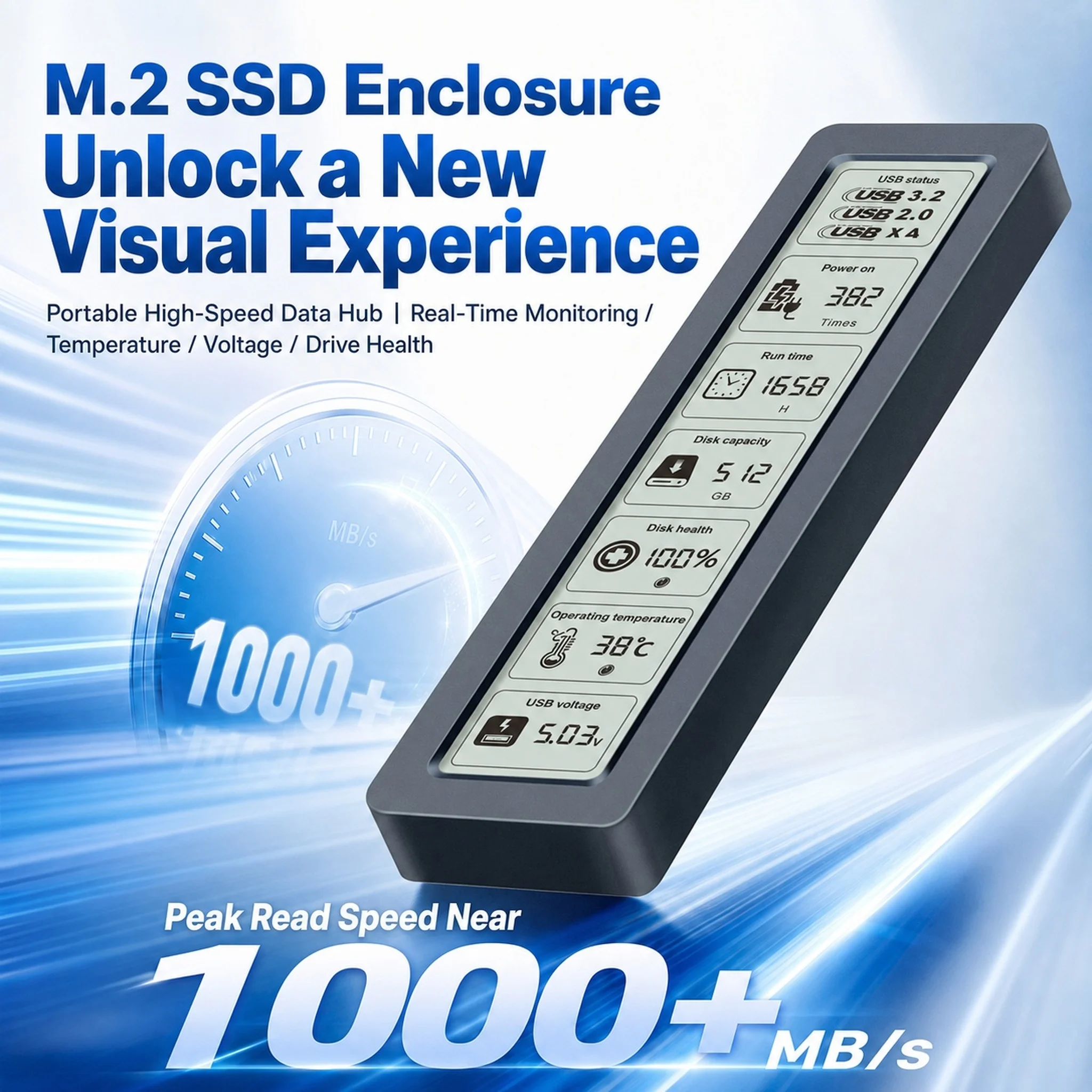 Caja M.2 NVMe SATA SSD Caja Visual Smart SSD USB 3.2 Gen 2 10Gbps NVMe PCI-E 20Gpbs